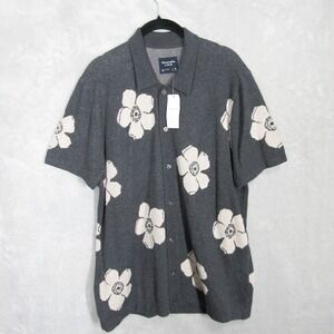 Abercrombie Fitch Shirt Mens Size Medium Gray Floral Knit Short Sleeve Button Up